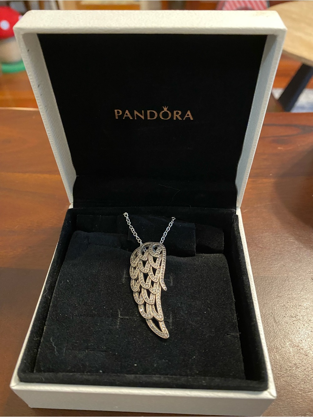 Pandora Sterling Angel Wing Pendant Necklace with CZs